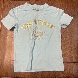True Religion Kids Sky Blue Tee with Gold Graphic